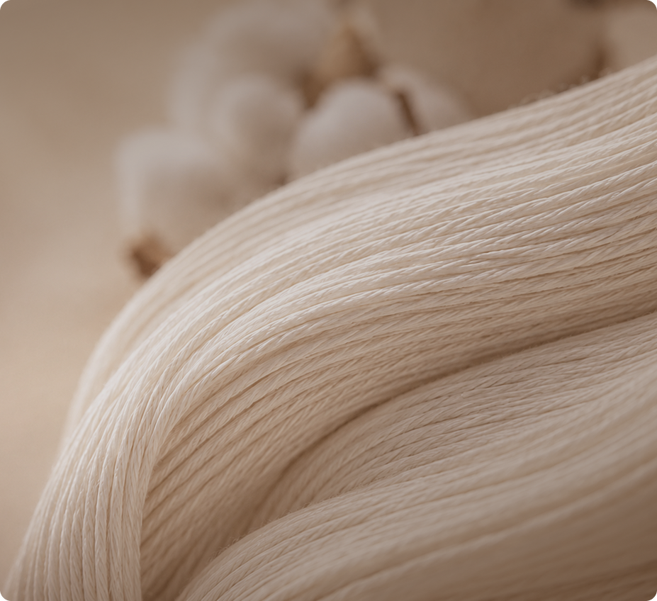 Long staple cotton fibers in a close textured view